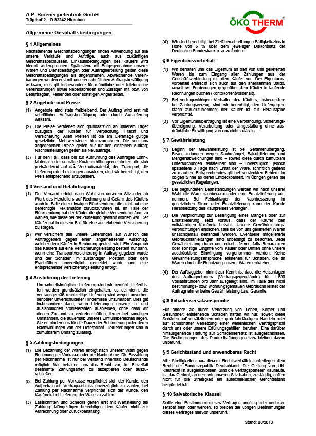 Vorschau der Allgemeinen Geschäftsbedingungen